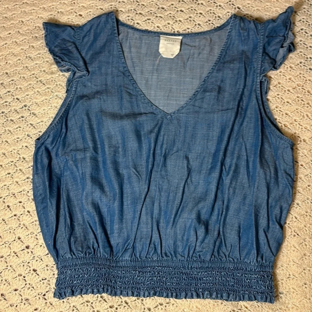 Harper Heritage Boutique Denim Ruffle Cap Sleeve Top size large